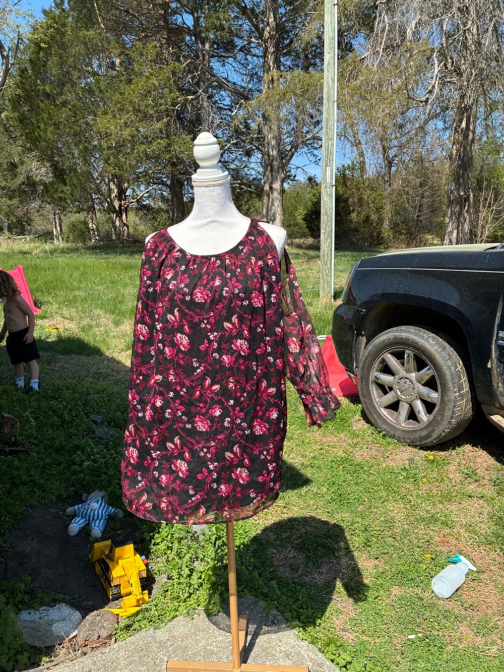 Old Navy Black Blouse with Pink Floral Print